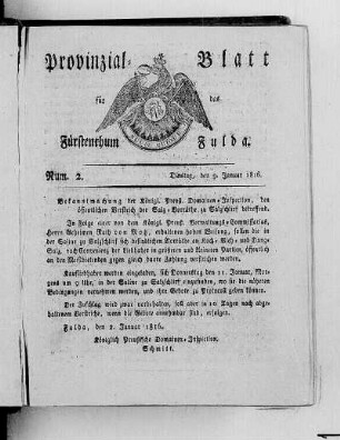 Num. 2., Ausgabe vom 9. Januar 1816