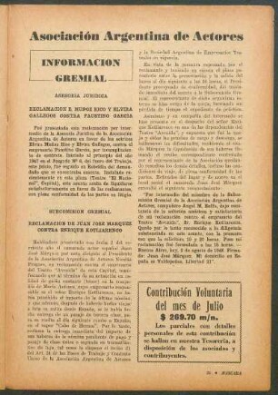 Asociación argentina de actores : Información gremial