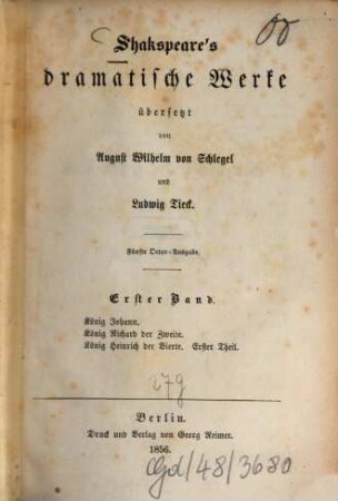 Shakspeare's dramatische Werke, 1