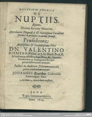 Disputatio Juridica De Nuptiis