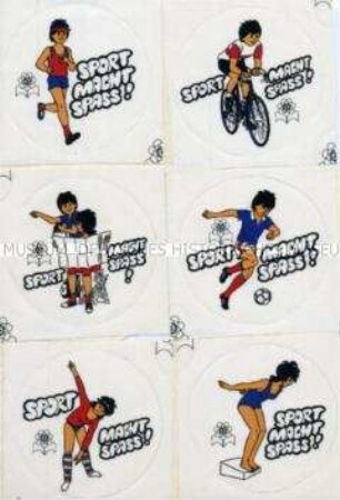 FDJ (Freie Deutsche Jugend), "Sport-macht-Spass"-Aufkleber zum Nationalen Jugendfestival zum 35. Jahrestag der DDR