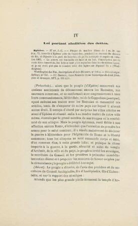 IV. Loi portant abolition des dettes