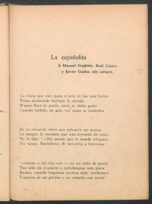 La españolita : A Manuel Gagliolo, Raúl Castro y Javier Gadea, mis amigos.