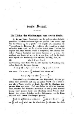 Zweiter Abschnitt. Die Linien der Gleichungen vom erstem Grade.
