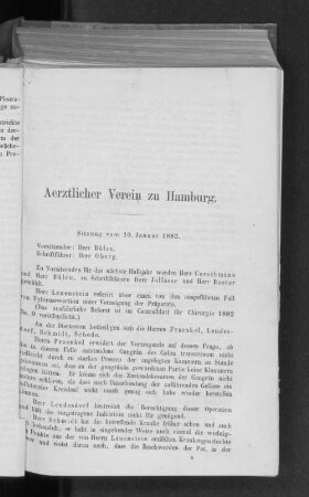 1882: Sitzungsberichte des Ärztlichen Vereins zu Hamburg