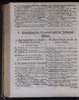 V. Verfassung des Gymnasii und der Johannis-Schule.
