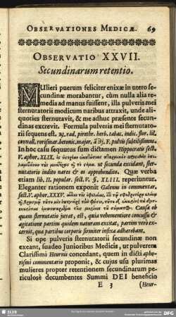 Observatio XXVII. Secundinarum retentio
