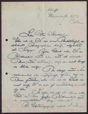 Schreiben an Hermann Muthesius (Brief)