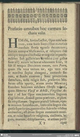 Praefatio omnibus hoc carmen lecturis utilis