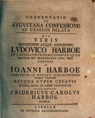 Commentatio de Augustana Confessione ad Graecos delata