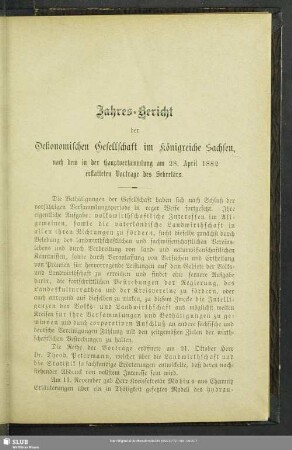 Jahres-Bericht der Oekonomischen Gesellschaft im Königreich Sachsen nach dem in der Hauptversammlung am 28. April 1882 erstatteten Vortrage des Sektretärs