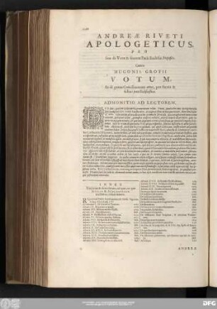 Index Titulorum & Articulorum, ad qua, ea quae in Voto & Apologetico tractantur, referri debent.