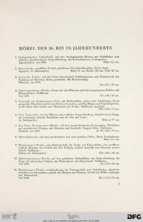 Möbel des 16- 19. Jahrhunderts (Nr. 1-354)