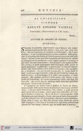 Al chiarissimo Signore Abbate Ansano Vaselli