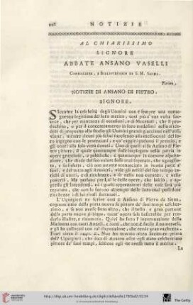 Al chiarissimo Signore Abbate Ansano Vaselli