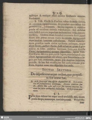 Sectio Secunda. De dispositione atque ordine, quo proposita fuit oratio haec