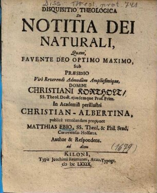 Disquisitio Theologica De Notitia Dei Naturali