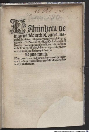 De incarnatione Verbi, contra Magistrum Sententiarum