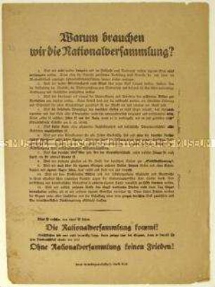 Flugblatt für die Bildung einer Nationalversammlung im Zuge der Novemberrevolution