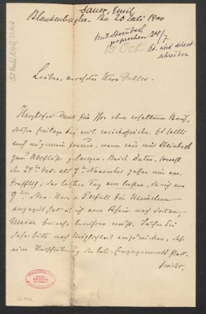 Brief an B. Schott's Söhne : 20.07.1900