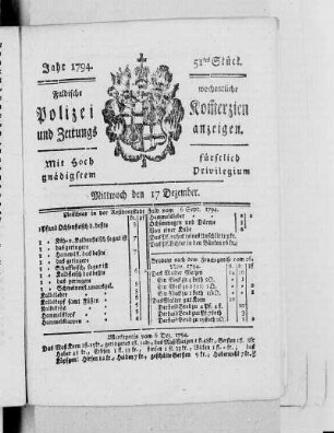51tes Stück., Ausgabe vom 17. Dezember 1794