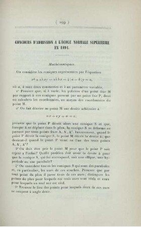 Concours d'admission a l'École Normale supérieure en 1894.