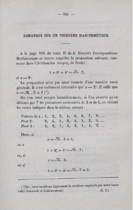 Remarque sur un théorème d´arithmétique.