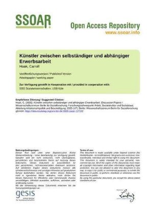 Künstler zwischen selbständiger und abhängiger Erwerbsarbeit