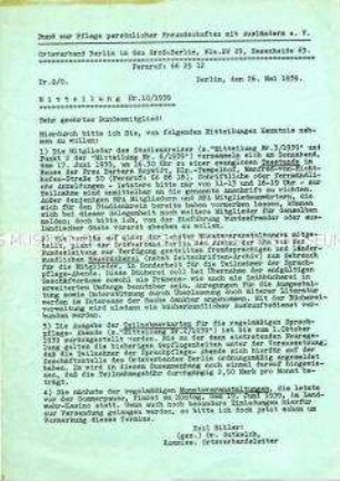 Vereinsinternes Rundschreiben des Bundes zur Pflege persönlicher Freundschaften mit Ausländern e.V.