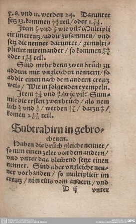 Subtrahirn in gebrochenen.