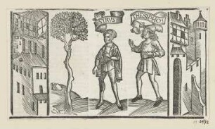 Syrus und Thesipho, erstmals erschienen in: "Terentius", Straßburg 1496, fol. CXIII (verso)