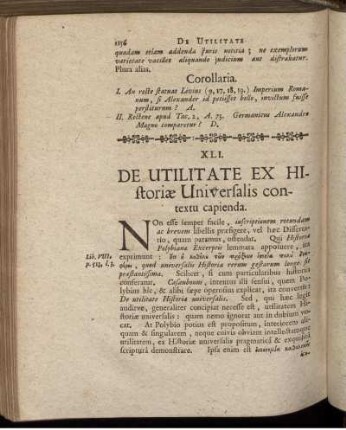 XLI. De Utilitate Ex Historiæ Universalis contextu capienda.