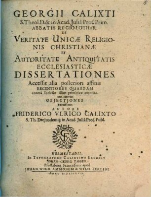 Dissertationes de Veritate unicae Rel. christianae