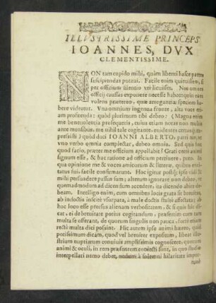 Illustrissime Princeps Ioannes, Dux Clementissime.