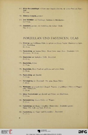 Porzellan und Fayencen, Glas (Nr. 171-221)
