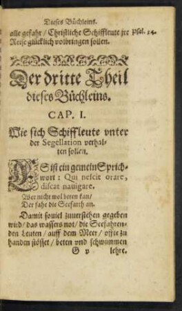 Cap. I. Wie sich Schiffleute unter der Segellation verhalten sollen.