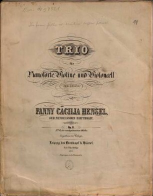 Trio : für Pianoforte, Violine u. Violoncell ; op. 11