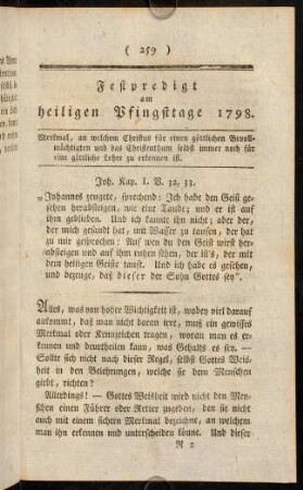 259-269, Festpredigt am heiligen Pfingsttage 1798.