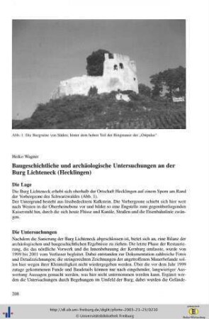 Baugeschichte und archäologische Untersuchungen an der Burg Lichteneck (Hecklingen)