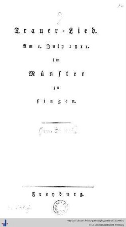 Trauer-Lied am 1. July 1811 im Münster zu singen