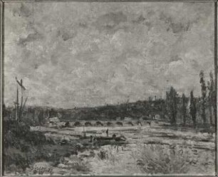 Brücke in Sévres (bezeichnet links unten: "Sisley 77"; Leinwand; 0,38 x 0,46 m; Nationalgalerie Prag)