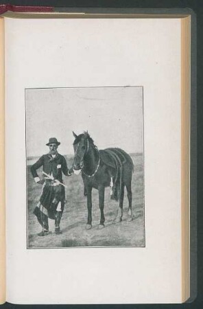 [Hombre andando con su caballo en la pampa]