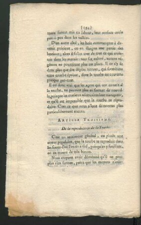 Article Troisieme. De la reproduction de la Tourbe.