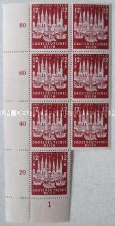 Fragment eines Bogens mit 7 Briefmarken "800 Jahre Lübeck"