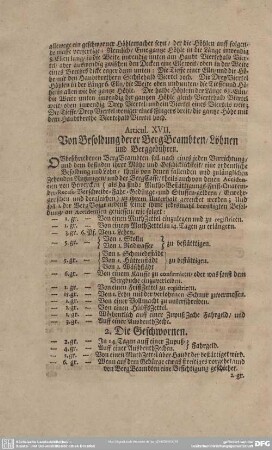 Articul XVII. Von Besoldung derer BergBeamten/ Löhnen und Berggebühren.