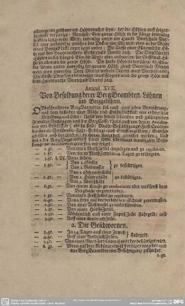 Articul XVII. Von Besoldung derer BergBeamten/ Löhnen und Berggebühren.