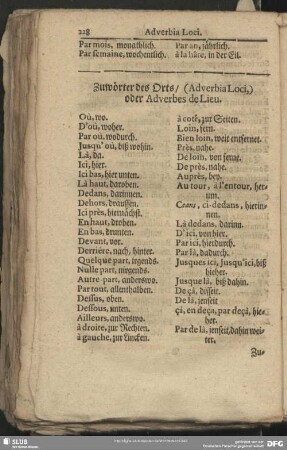 Zuwörter des Orts, (Adverbia Loci,) oder Adverbes de Lieu