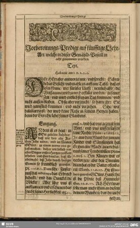 Vorbereitungs-Predigt auf künfftige Lehr-Art, welche in dieser Gemähld-Postill in acht genommen worden