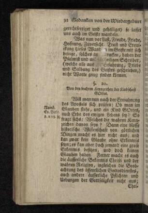 §. 20. Von den wahren Kennzeichen der Kindschaft Gottes.
