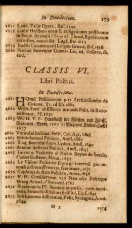 Classis VI. Libri Politici